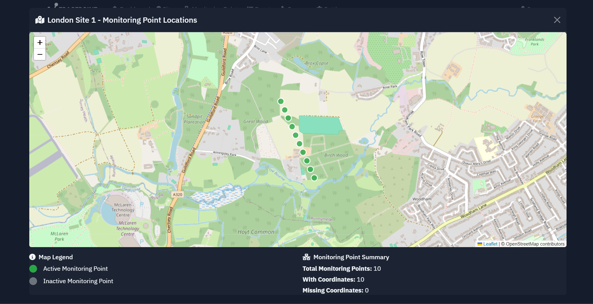Site-level monitoring point list map